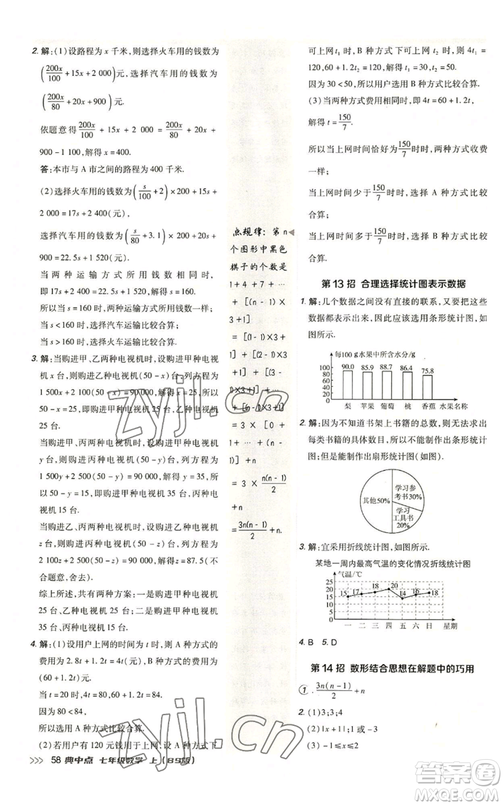 陜西人民教育出版社2022秋季綜合應(yīng)用創(chuàng)新題典中點提分練習(xí)冊七年級上冊數(shù)學(xué)北師大版參考答案