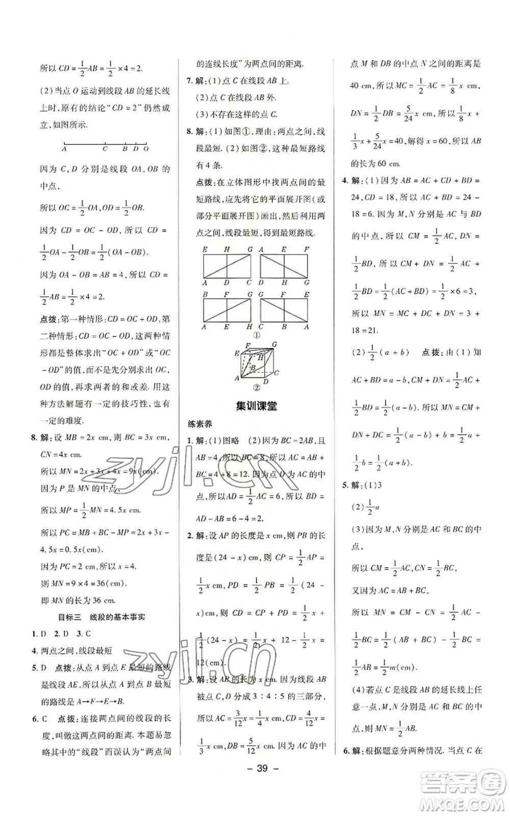 陜西人民教育出版社2022秋季綜合應(yīng)用創(chuàng)新題典中點(diǎn)提分練習(xí)冊(cè)七年級(jí)上冊(cè)數(shù)學(xué)滬科版參考答案