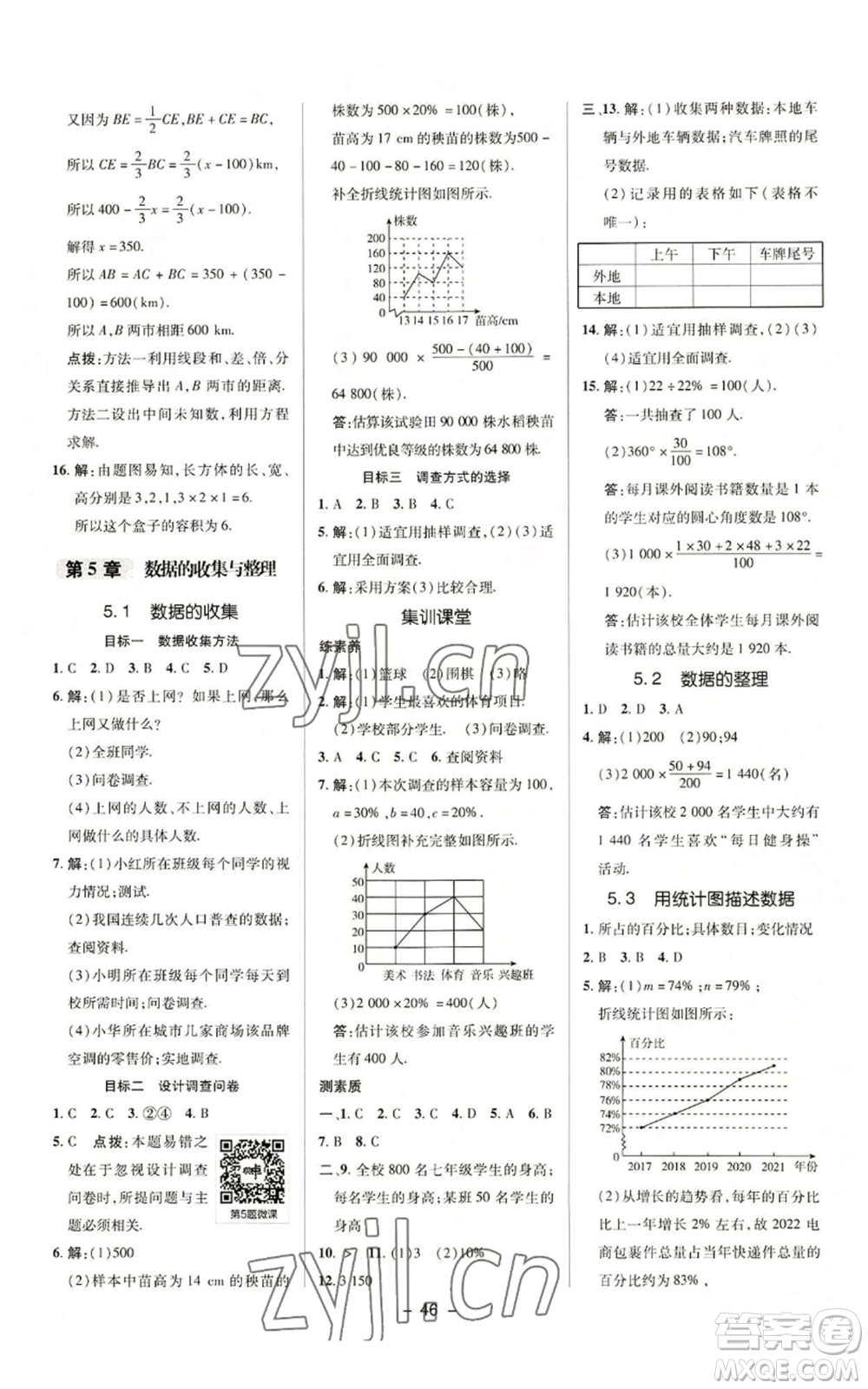 陜西人民教育出版社2022秋季綜合應(yīng)用創(chuàng)新題典中點(diǎn)提分練習(xí)冊(cè)七年級(jí)上冊(cè)數(shù)學(xué)滬科版參考答案