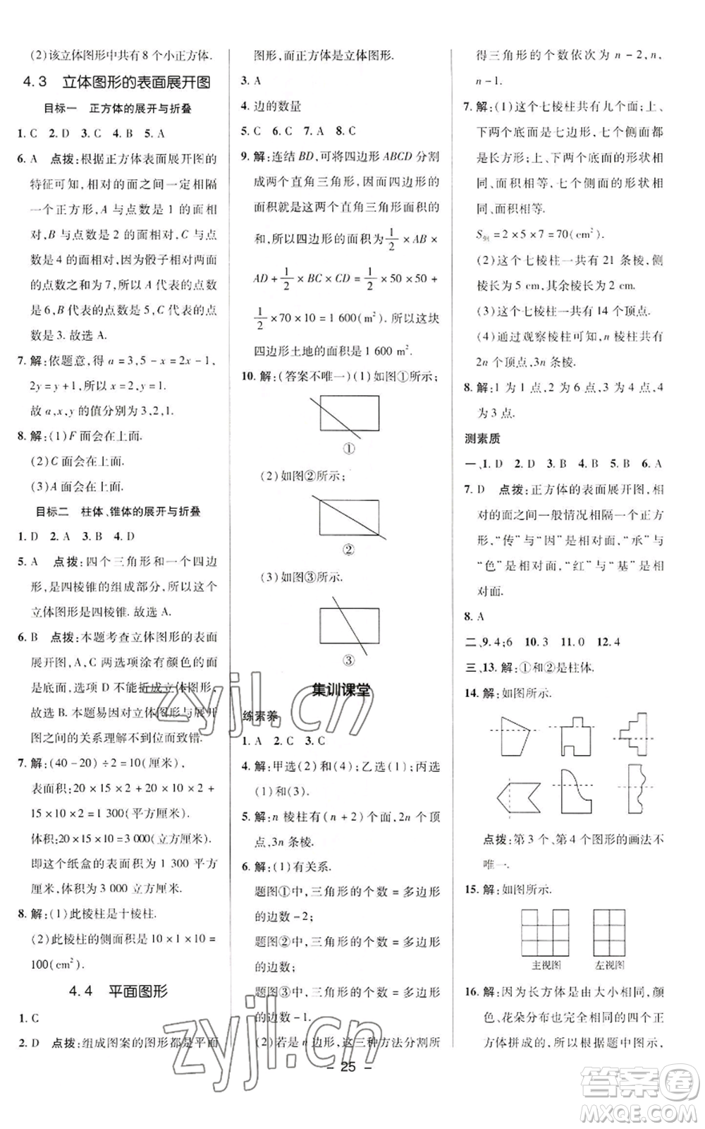 陜西人民教育出版社2022秋季綜合應(yīng)用創(chuàng)新題典中點(diǎn)提分練習(xí)冊(cè)七年級(jí)上冊(cè)數(shù)學(xué)華師大版參考答案