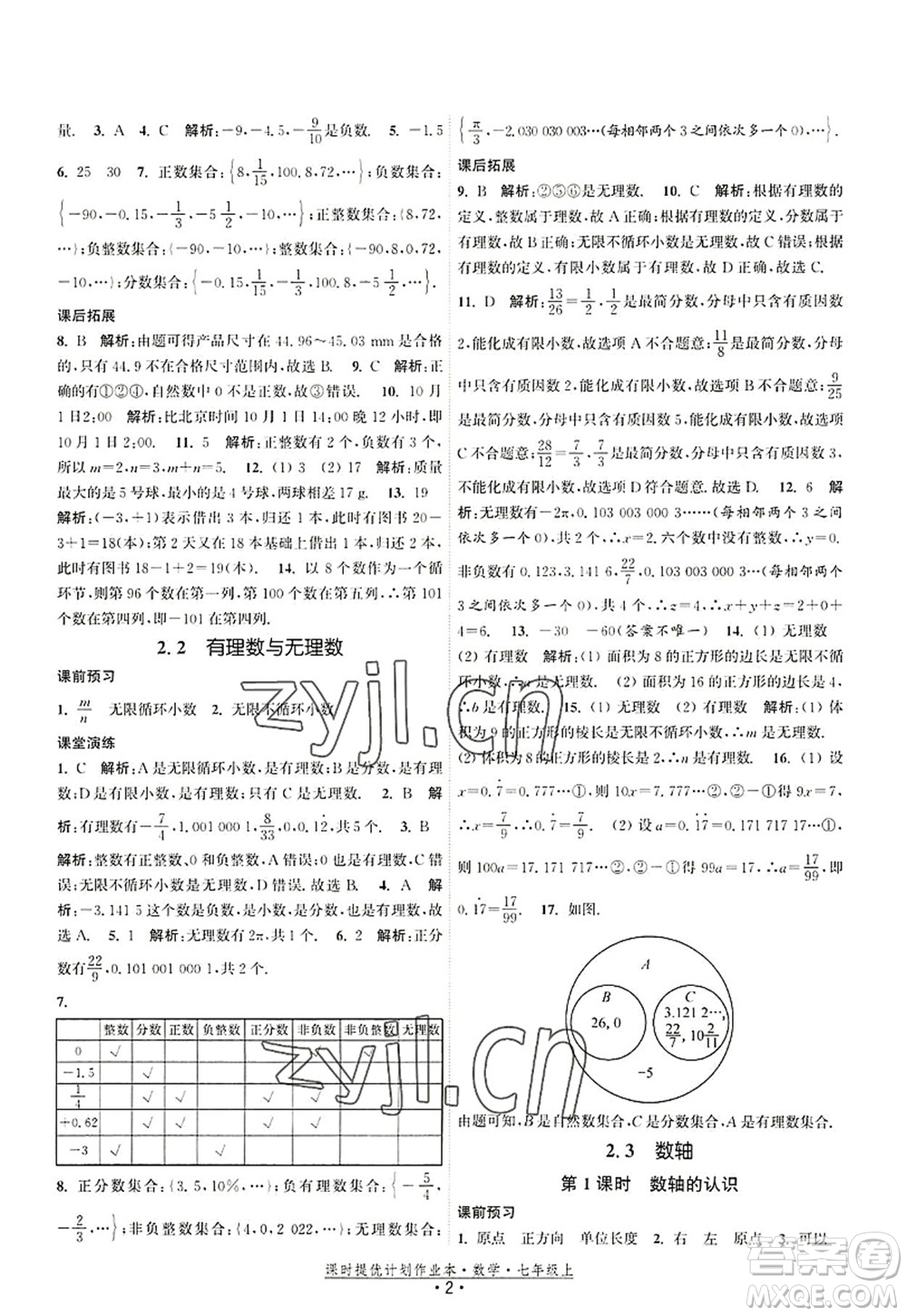 江蘇人民出版社2022課時提優(yōu)計劃作業(yè)本七年級數(shù)學(xué)上冊SK蘇科版答案