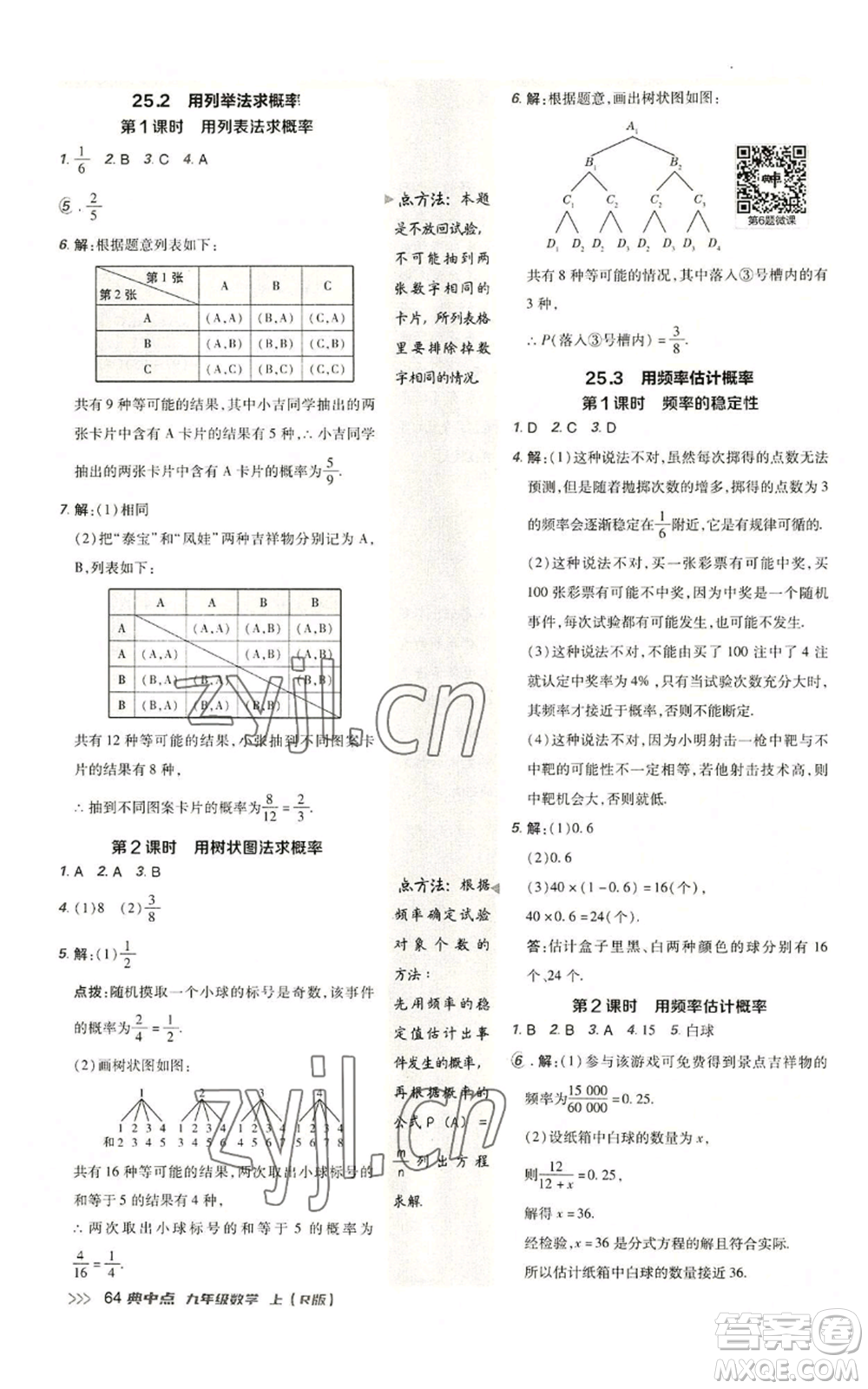 陜西人民教育出版社2022秋季綜合應(yīng)用創(chuàng)新題典中點提分練習冊九年級上冊數(shù)學人教版參考答案