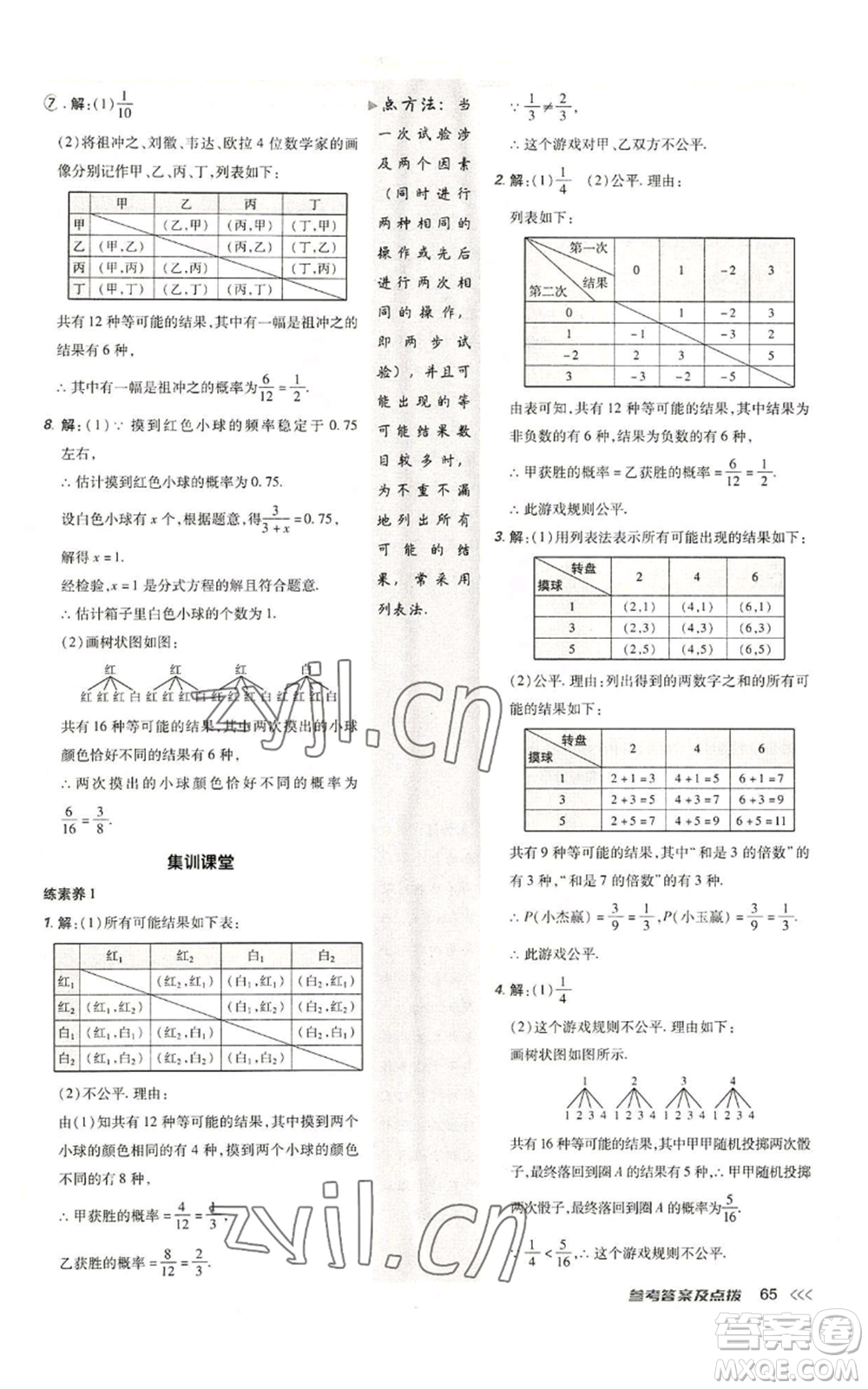 陜西人民教育出版社2022秋季綜合應(yīng)用創(chuàng)新題典中點提分練習冊九年級上冊數(shù)學人教版參考答案