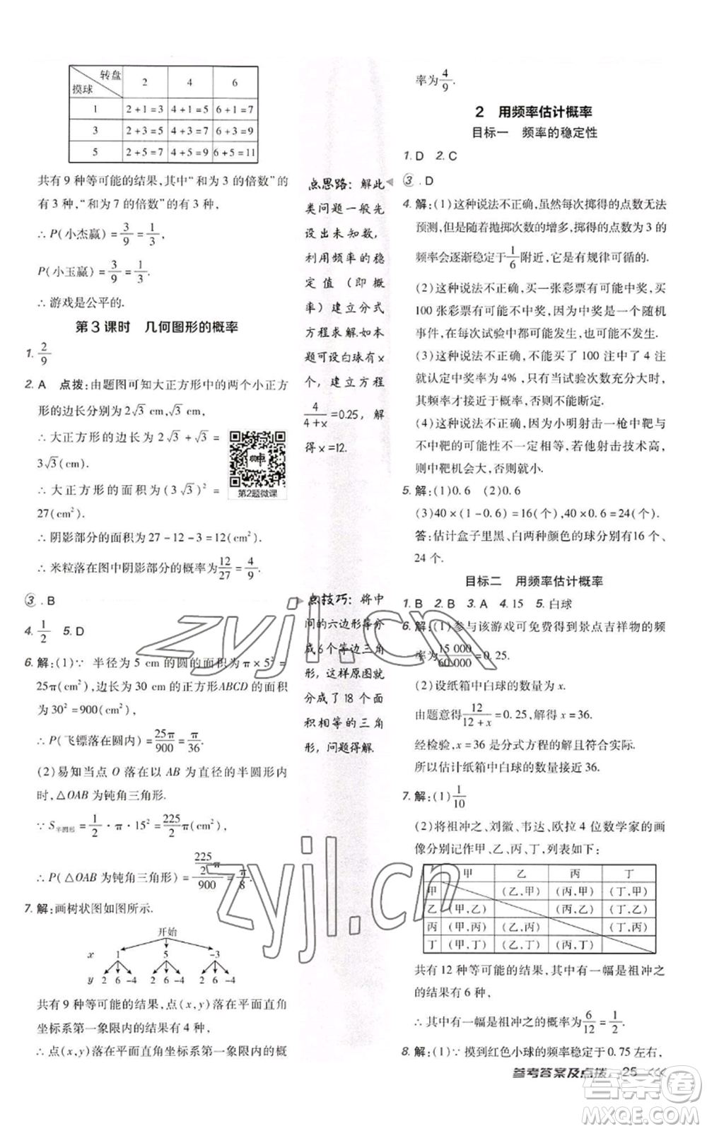 陜西人民教育出版社2022秋季綜合應(yīng)用創(chuàng)新題典中點(diǎn)提分練習(xí)冊九年級上冊數(shù)學(xué)北師大版參考答案