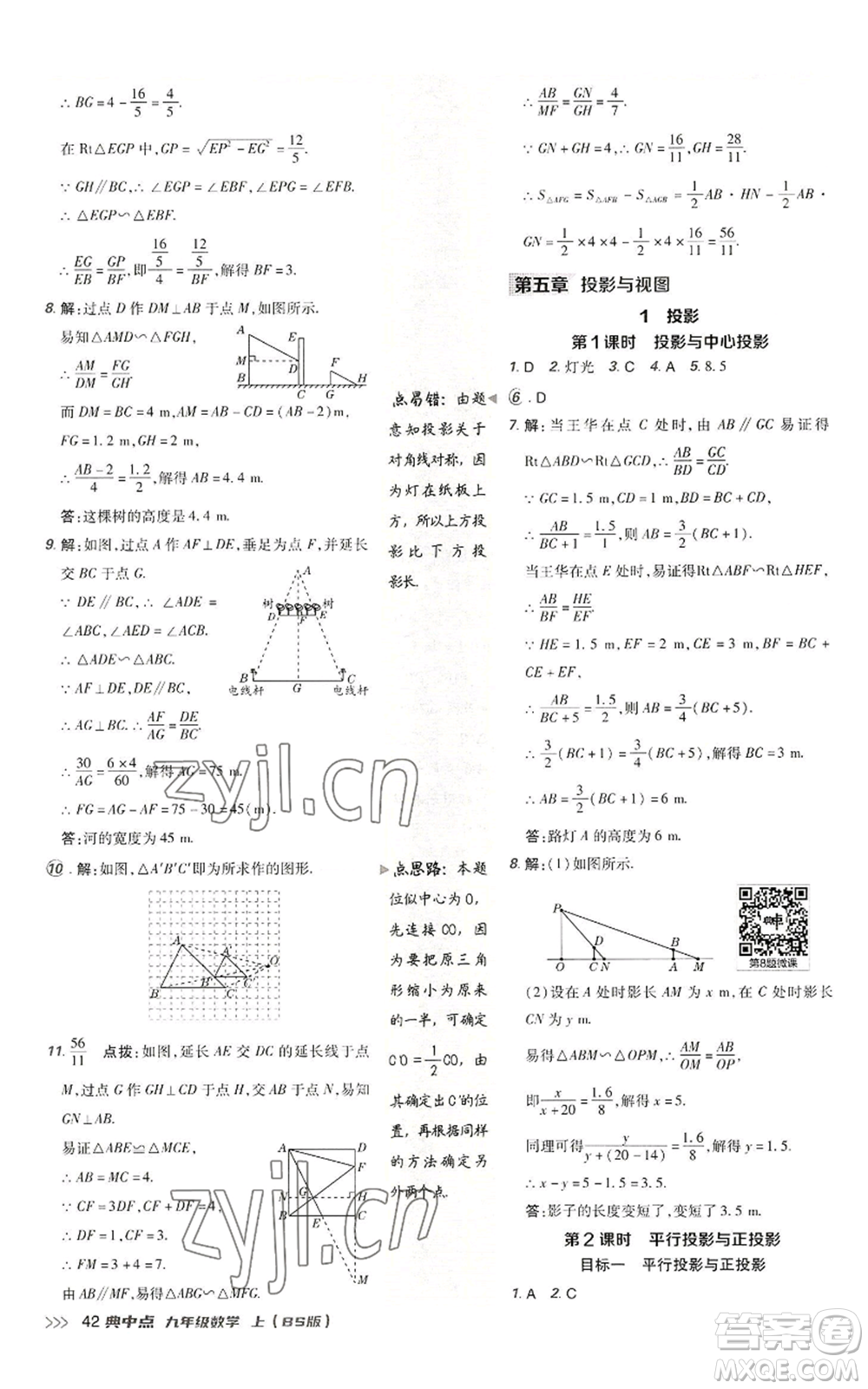 陜西人民教育出版社2022秋季綜合應(yīng)用創(chuàng)新題典中點(diǎn)提分練習(xí)冊九年級上冊數(shù)學(xué)北師大版參考答案