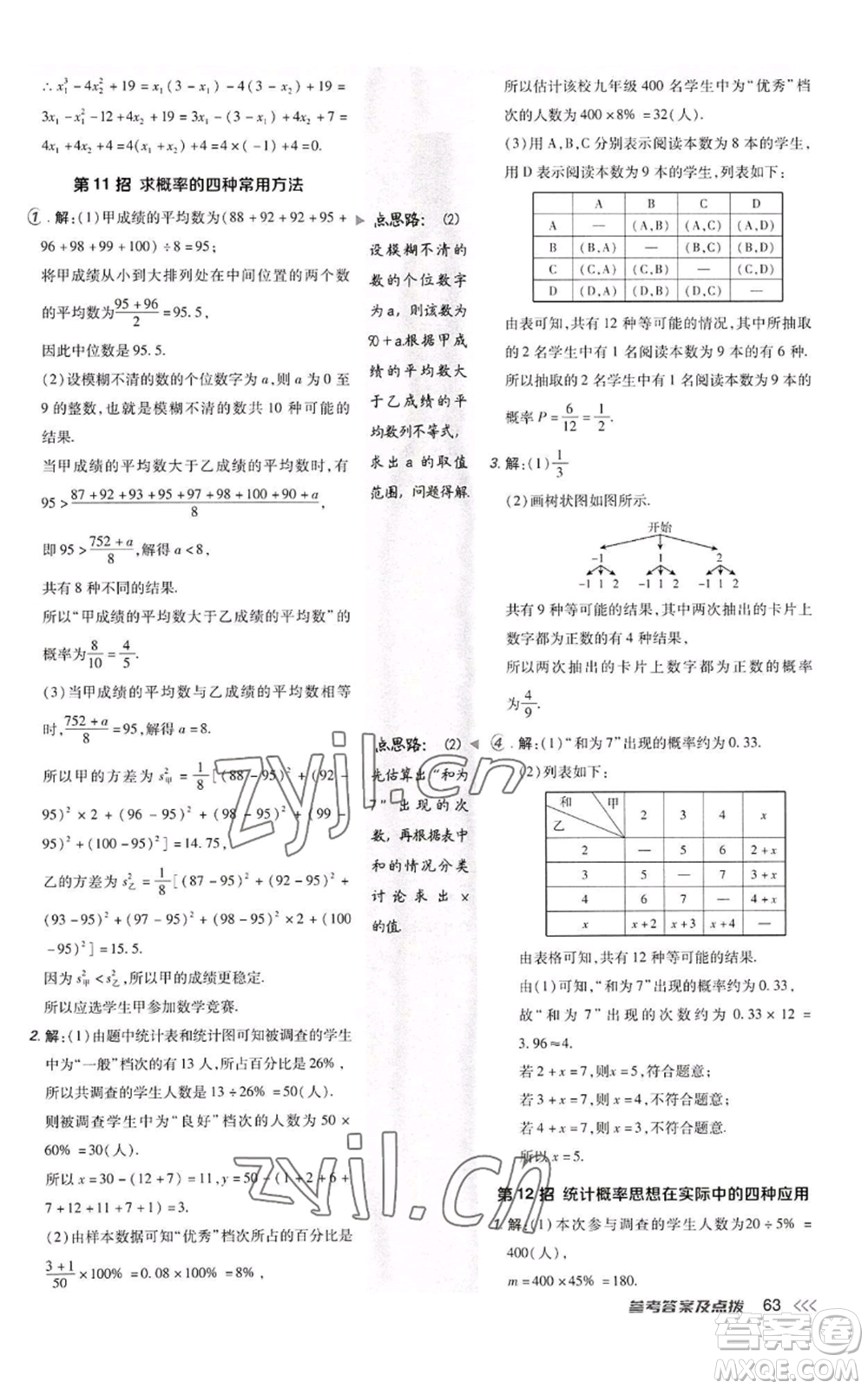 陜西人民教育出版社2022秋季綜合應(yīng)用創(chuàng)新題典中點(diǎn)提分練習(xí)冊九年級上冊數(shù)學(xué)北師大版參考答案