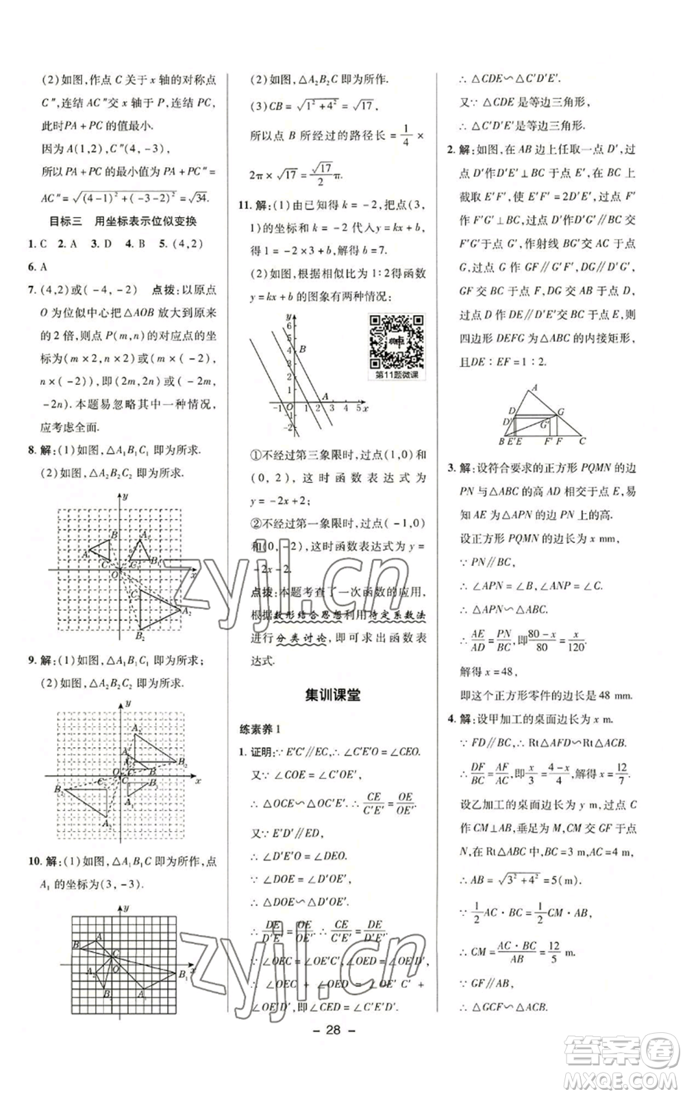 陜西人民教育出版社2022秋季綜合應(yīng)用創(chuàng)新題典中點提分練習(xí)冊九年級上冊數(shù)學(xué)華師大版參考答案