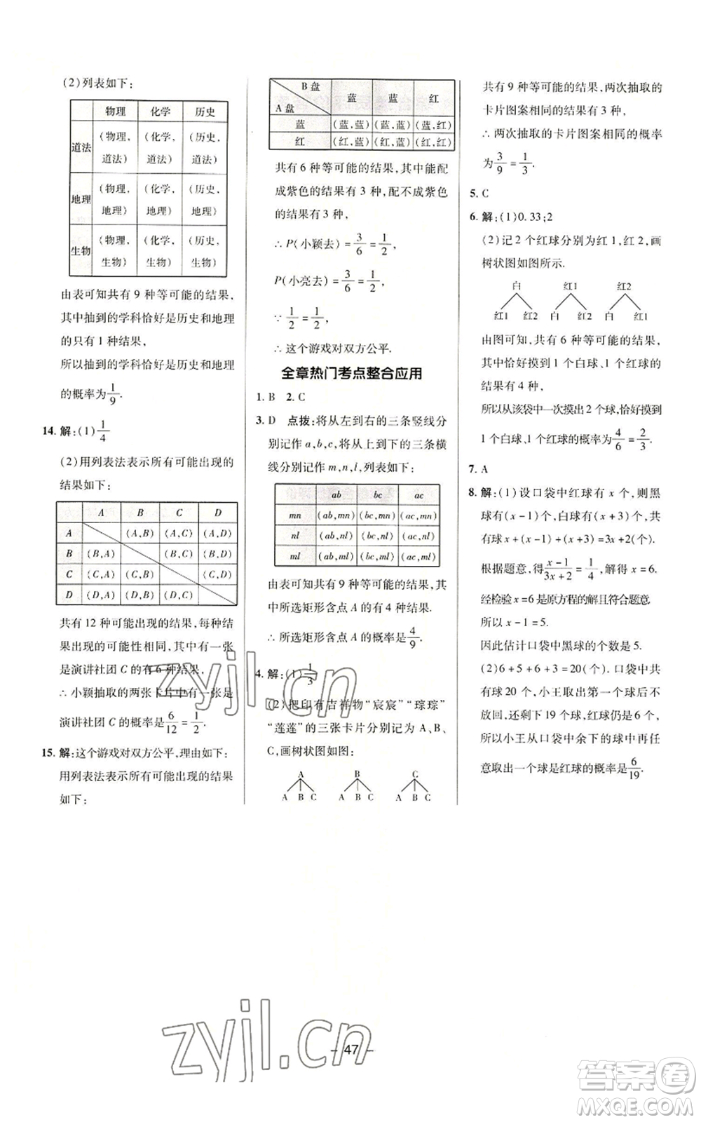 陜西人民教育出版社2022秋季綜合應(yīng)用創(chuàng)新題典中點提分練習(xí)冊九年級上冊數(shù)學(xué)華師大版參考答案