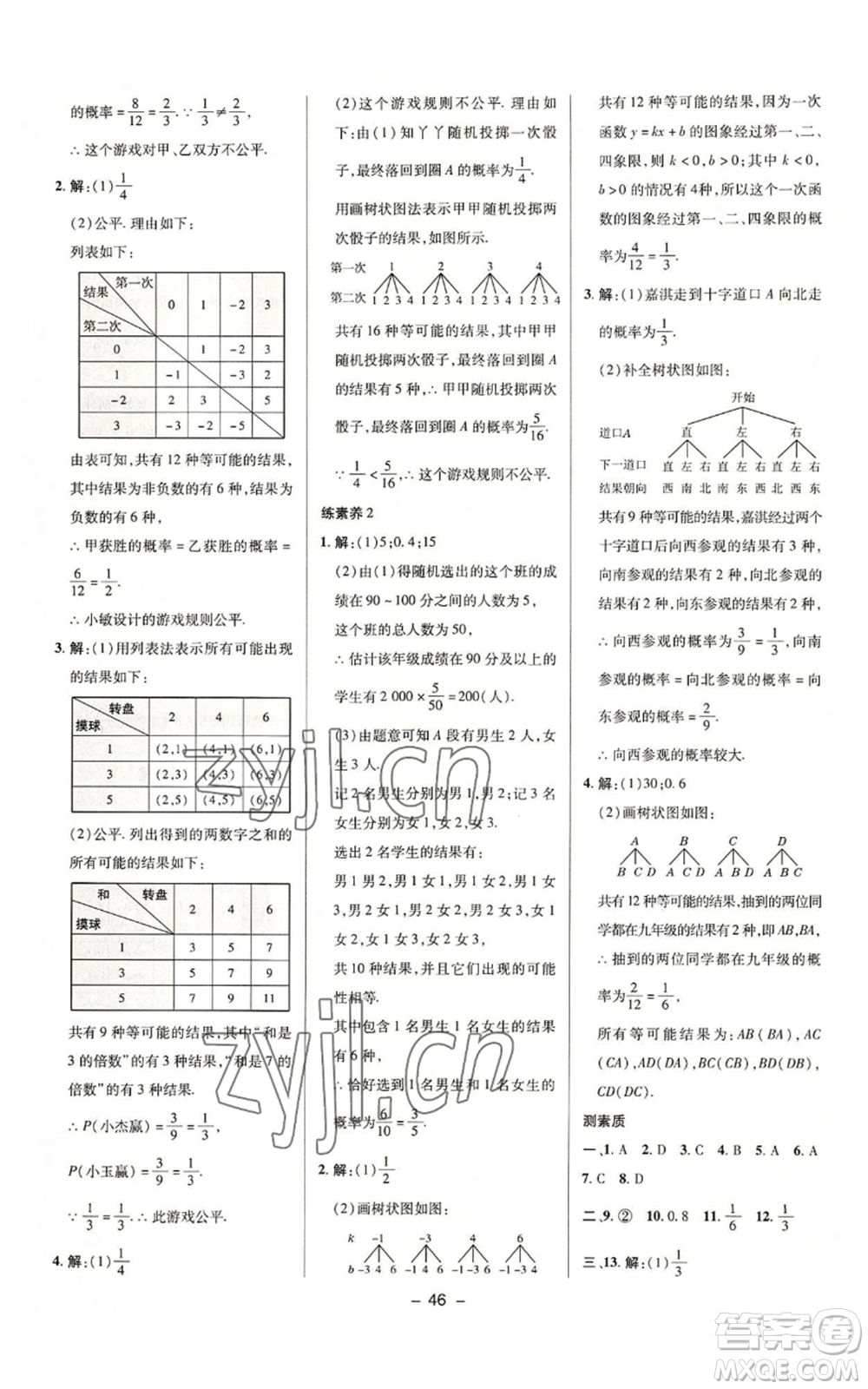 陜西人民教育出版社2022秋季綜合應(yīng)用創(chuàng)新題典中點提分練習(xí)冊九年級上冊數(shù)學(xué)華師大版參考答案