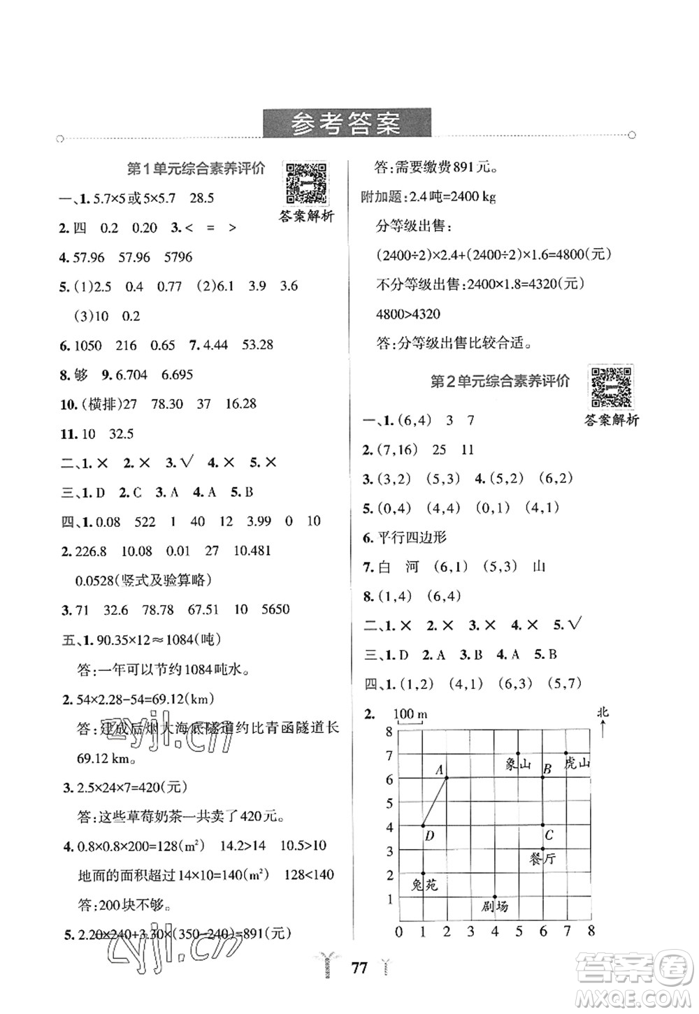 陜西師范大學(xué)出版總社2022PASS小學(xué)學(xué)霸沖A卷五年級數(shù)學(xué)上冊RJ人教版答案