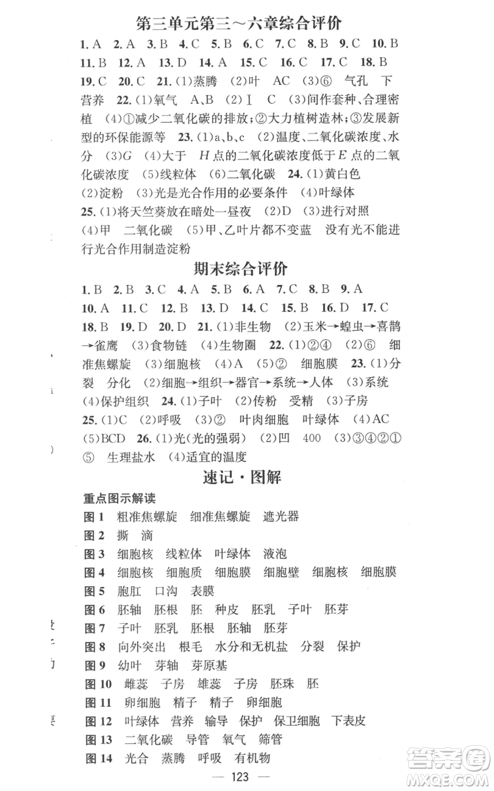 江西教育出版社2022秋季名師測控七年級上冊生物人教版參考答案