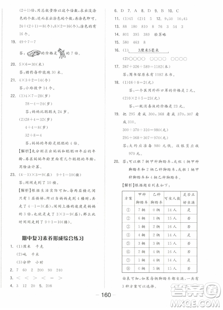 開明出版社2022全品學練考數(shù)學三年級上冊人教版答案