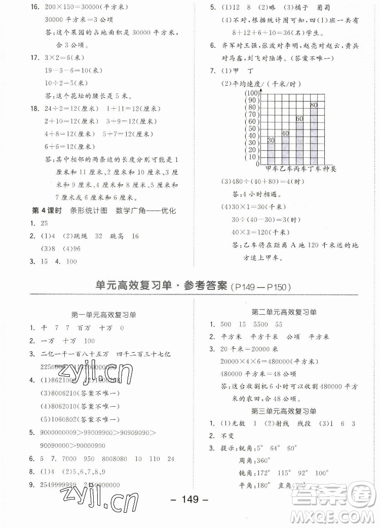 開明出版社2022全品學練考數學四年級上冊人教版答案