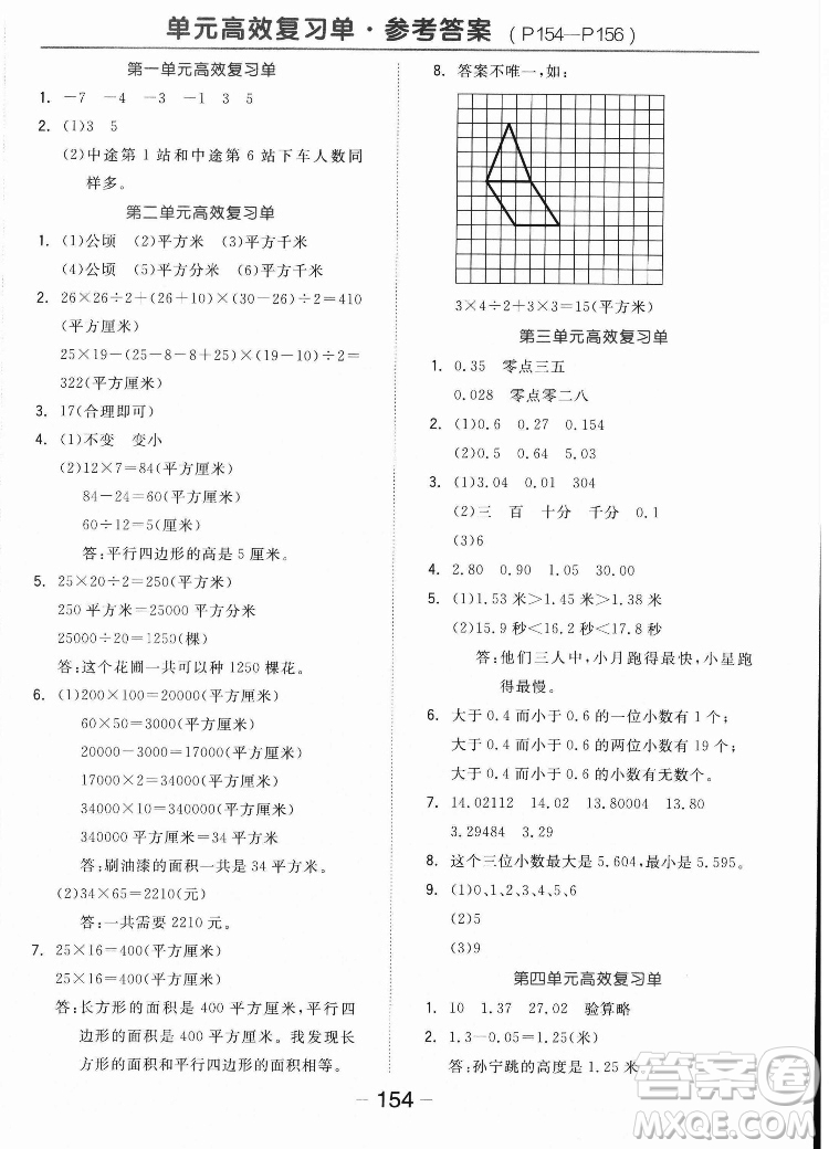 開明出版社2022全品學(xué)練考數(shù)學(xué)五年級上冊蘇教版答案