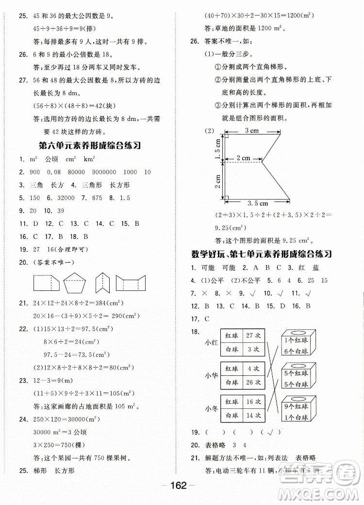 開明出版社2022全品學練考數(shù)學五年級上冊北師版答案