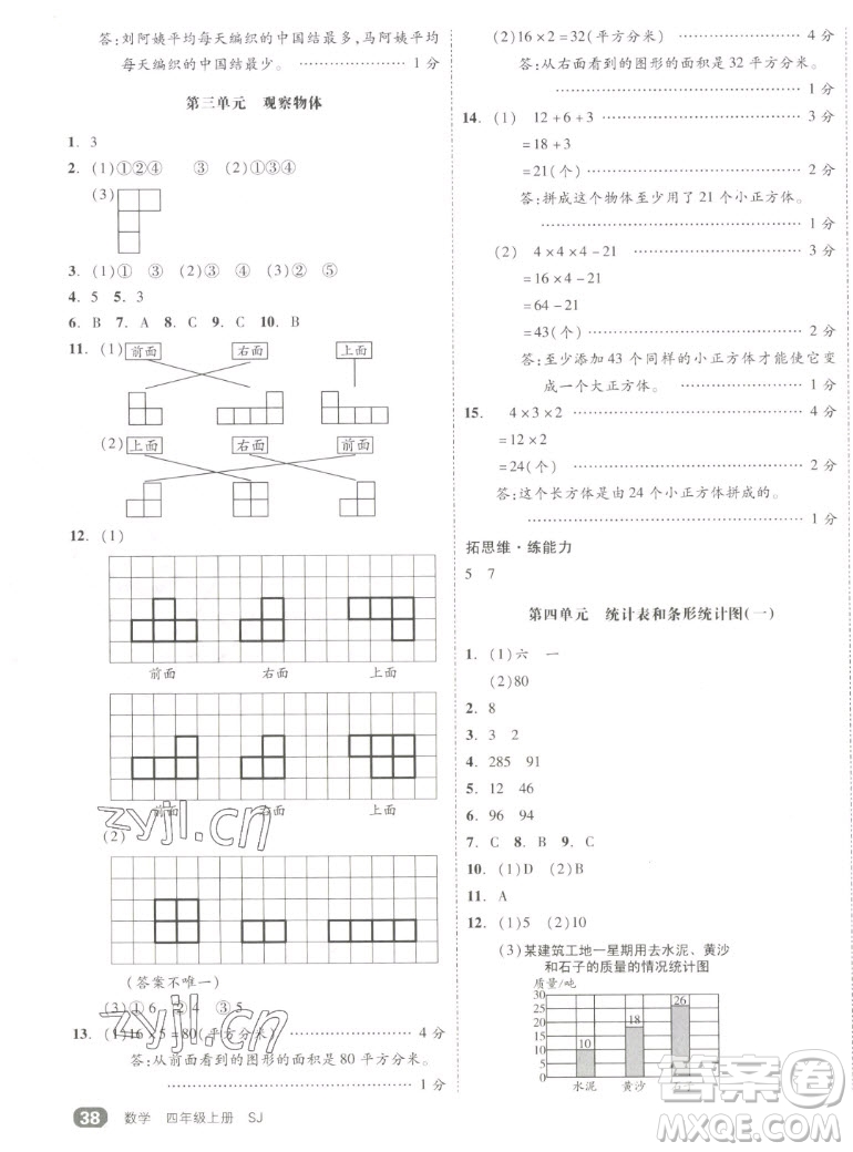 天津人民出版社2022全品小復習數(shù)學四年級上冊SJ蘇教版答案