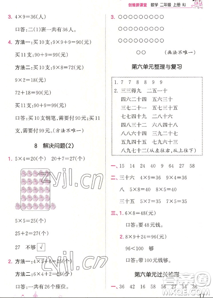 江西人民出版社2022王朝霞創(chuàng)維新課堂數(shù)學(xué)二年級(jí)上冊(cè)RJ人教版答案