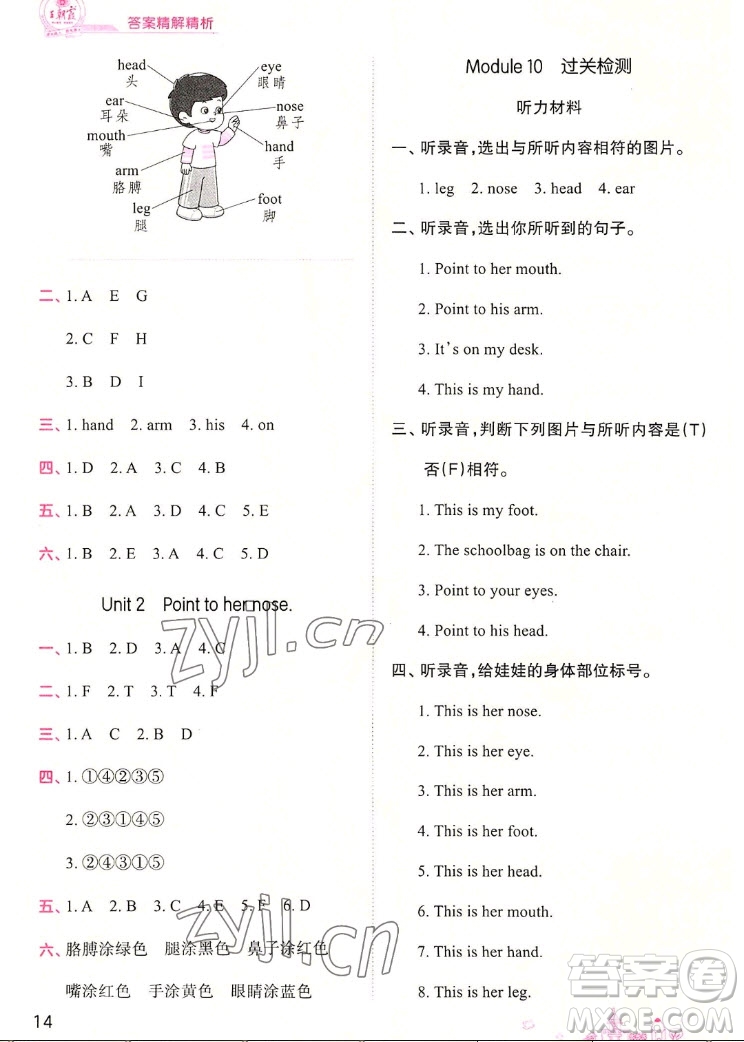 江西人民出版社2022王朝霞創(chuàng)維新課堂英語三年級(jí)上冊(cè)WY外研版答案