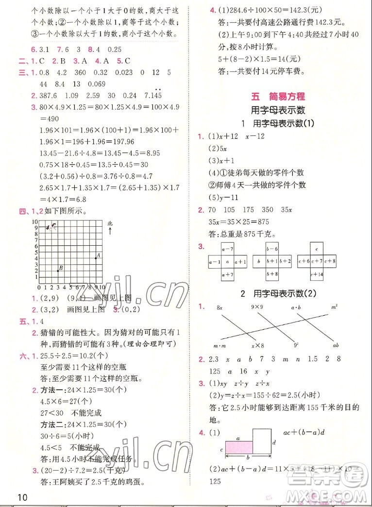 江西人民出版社2022王朝霞創(chuàng)維新課堂數(shù)學(xué)五年級(jí)上冊(cè)RJ人教版答案