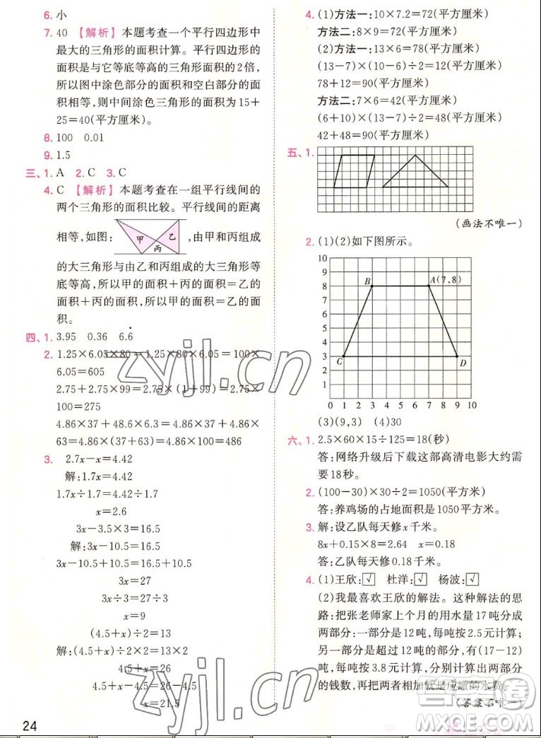 江西人民出版社2022王朝霞創(chuàng)維新課堂數(shù)學(xué)五年級(jí)上冊(cè)RJ人教版答案