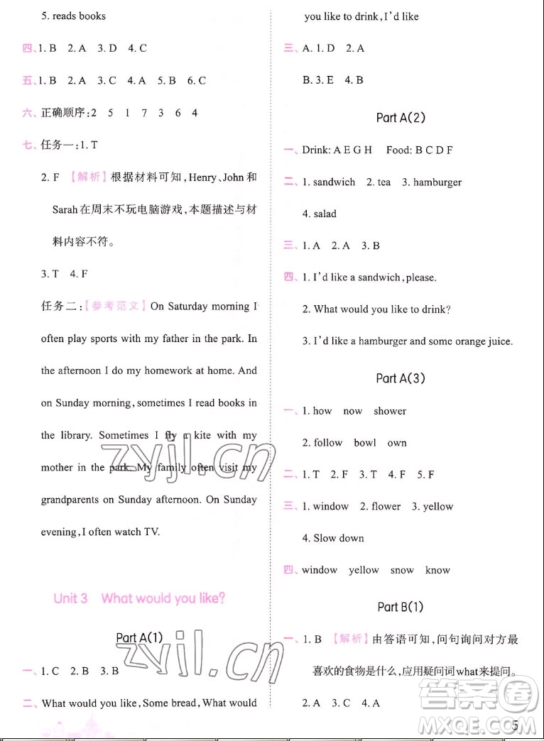 江西人民出版社2022王朝霞創(chuàng)維新課堂英語五年級上冊人教版答案