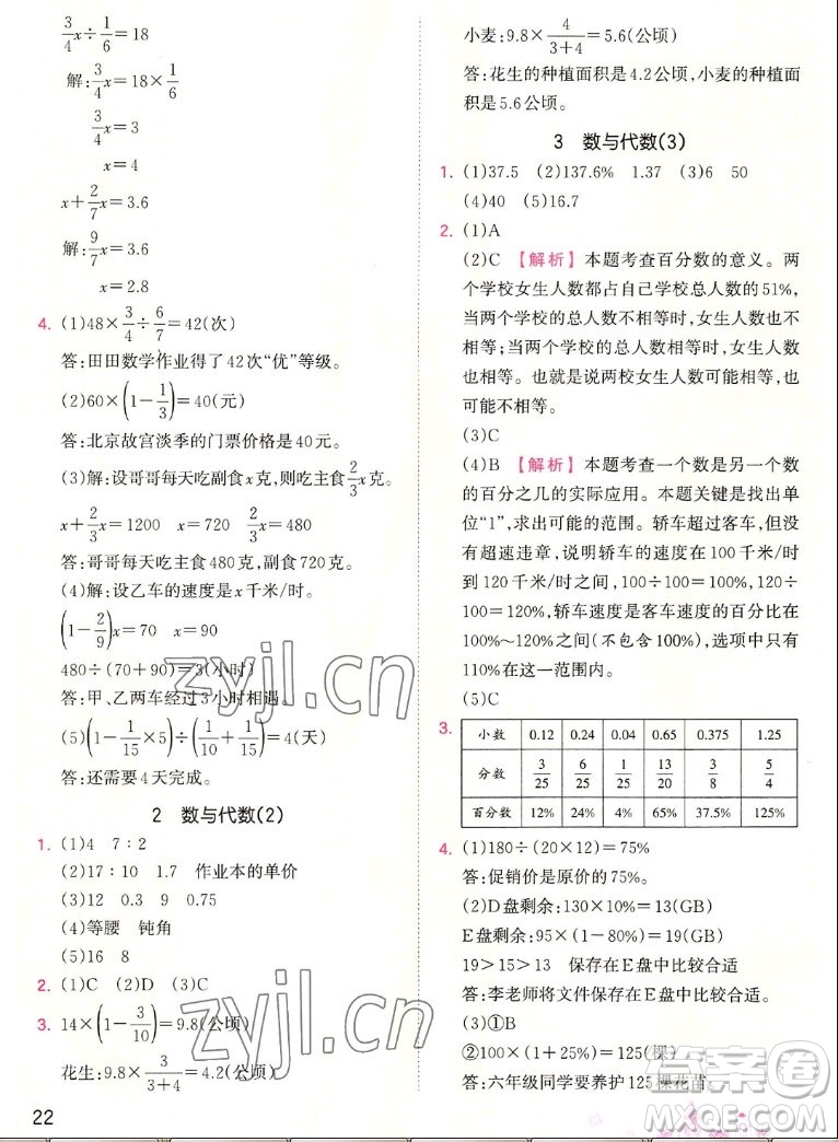 江西人民出版社2022王朝霞創(chuàng)維新課堂數(shù)學(xué)六年級上冊RJ人教版答案