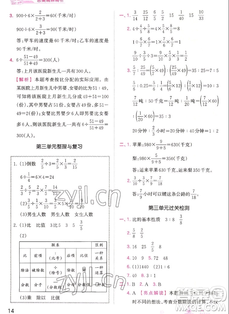 江西人民出版社2022王朝霞創(chuàng)維新課堂數(shù)學六年級上冊SJ蘇教版答案