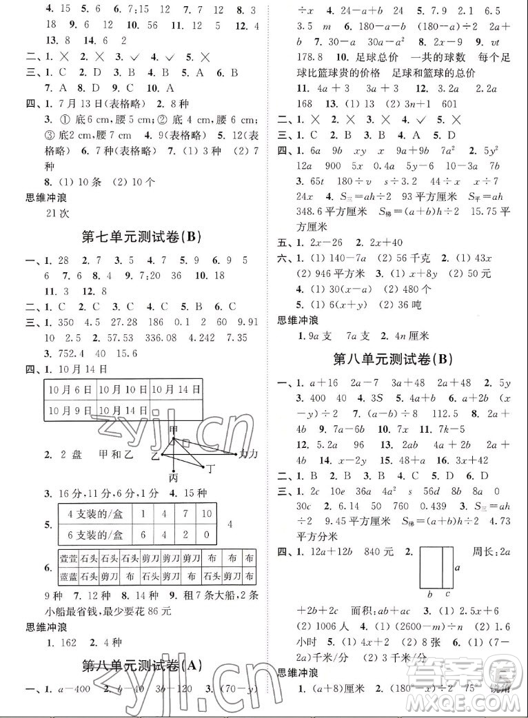 東南大學(xué)出版社2022秋江蘇密卷數(shù)學(xué)五年級(jí)上冊(cè)江蘇版答案