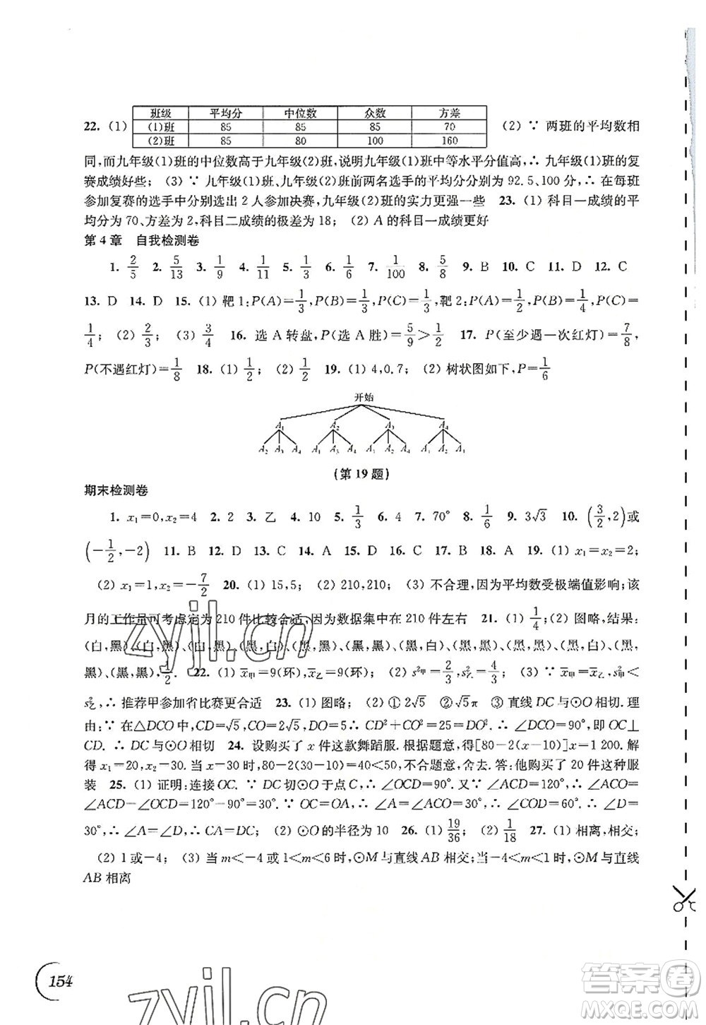 江蘇鳳凰科學(xué)技術(shù)出版社2022同步練習(xí)數(shù)學(xué)九年級上冊蘇科版答案