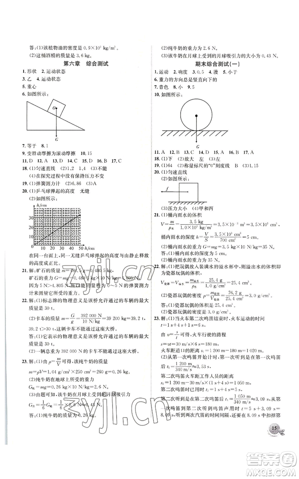 安徽大學(xué)出版社2022創(chuàng)新課堂創(chuàng)新作業(yè)本八年級上冊物理滬科版參考答案