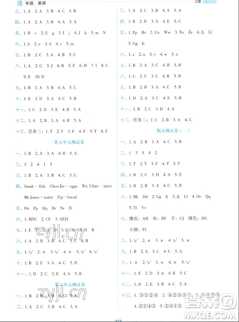 延邊人民出版社2022優(yōu)秀生作業(yè)本英語(yǔ)三年級(jí)上冊(cè)人教版答案