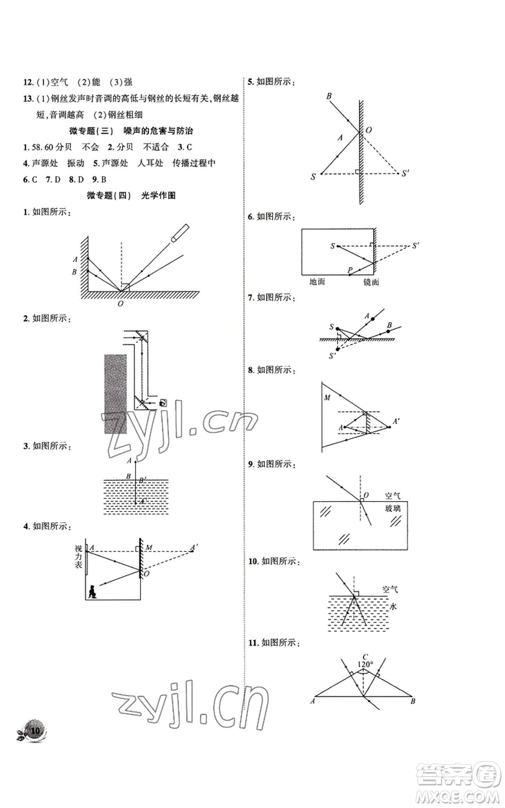 安徽大學出版社2022創(chuàng)新課堂創(chuàng)新作業(yè)本八年級上冊物理滬粵版參考答案