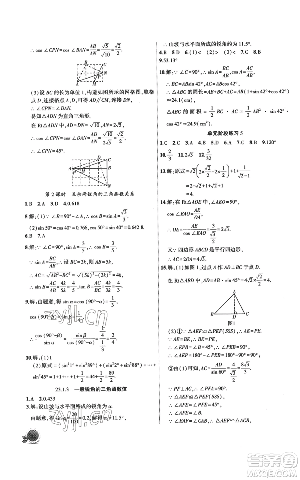 安徽大學出版社2022創(chuàng)新課堂創(chuàng)新作業(yè)本九年級上冊數(shù)學滬科版參考答案