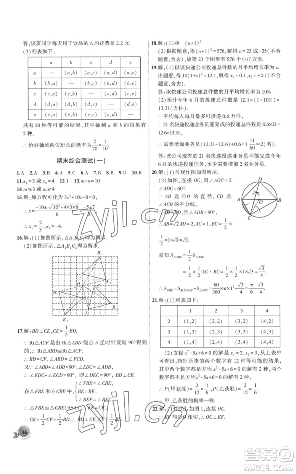 安徽大學(xué)出版社2022創(chuàng)新課堂創(chuàng)新作業(yè)本九年級(jí)上冊(cè)數(shù)學(xué)人教版參考答案