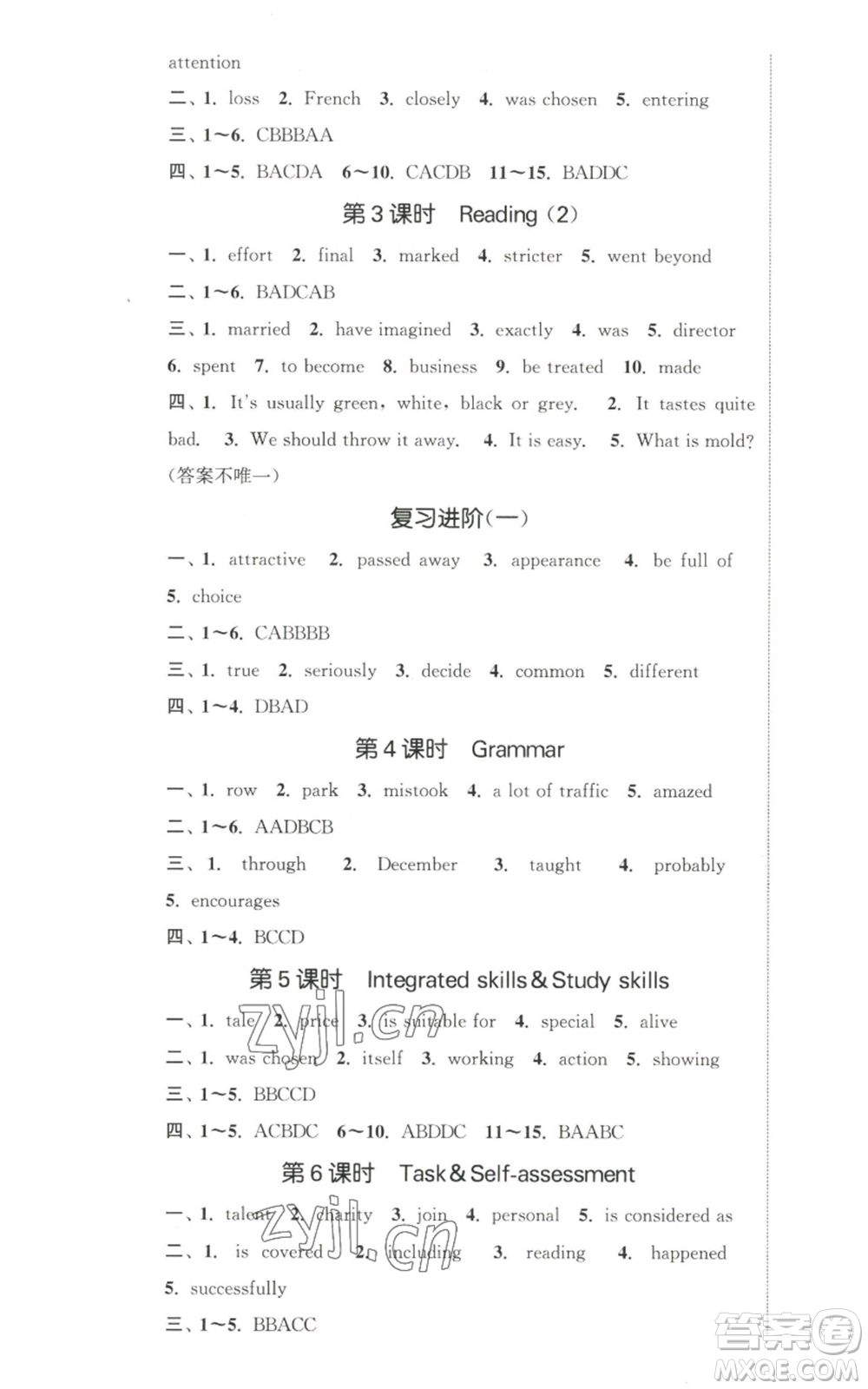 南京大學(xué)出版社2022提優(yōu)訓(xùn)練課課練九年級(jí)上冊(cè)英語(yǔ)江蘇版徐州專(zhuān)版參考答案