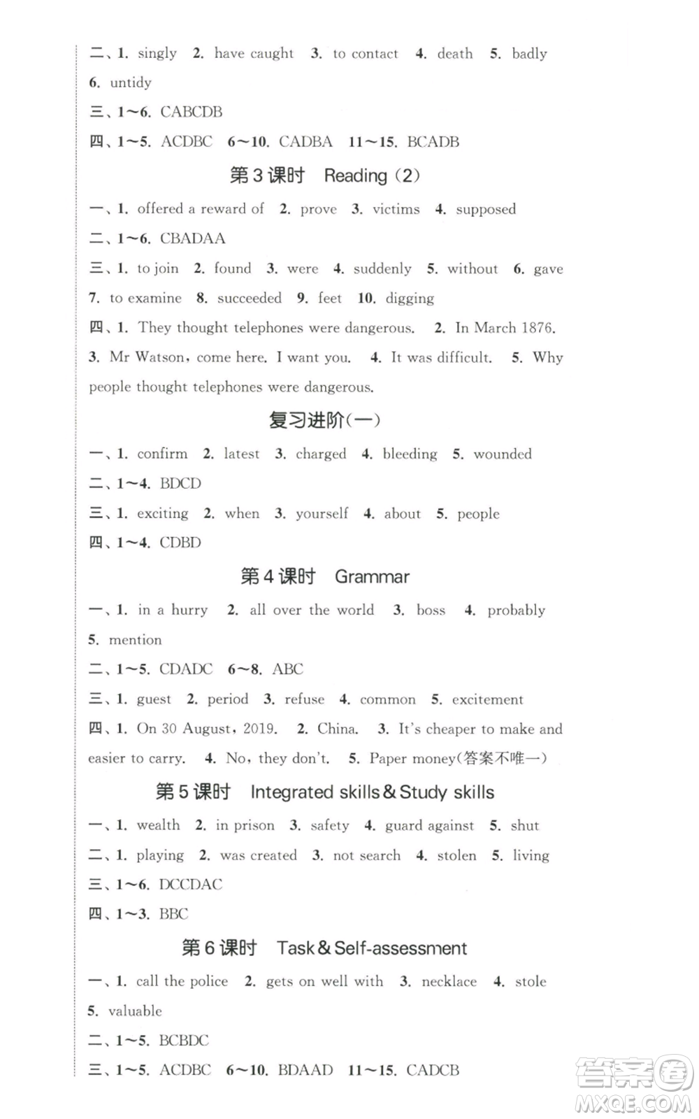 南京大學(xué)出版社2022提優(yōu)訓(xùn)練課課練九年級(jí)上冊(cè)英語(yǔ)江蘇版徐州專(zhuān)版參考答案