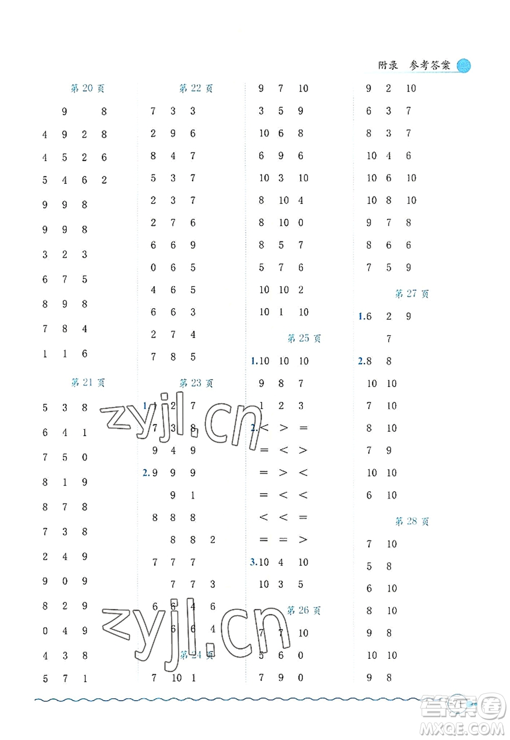 龍門(mén)書(shū)局2022黃岡小狀元口算速算練習(xí)冊(cè)一年級(jí)數(shù)學(xué)上冊(cè)R人教版答案