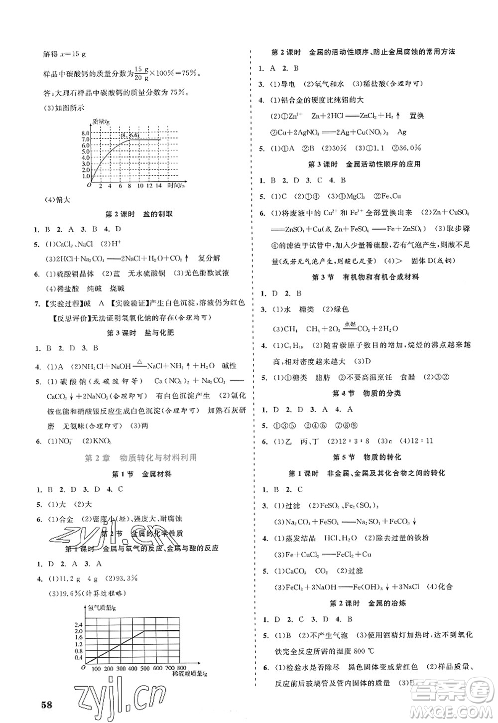 浙江工商大學(xué)出版社2022精彩練習(xí)就練這一本九年級(jí)科學(xué)全一冊(cè)ZJ浙教版答案