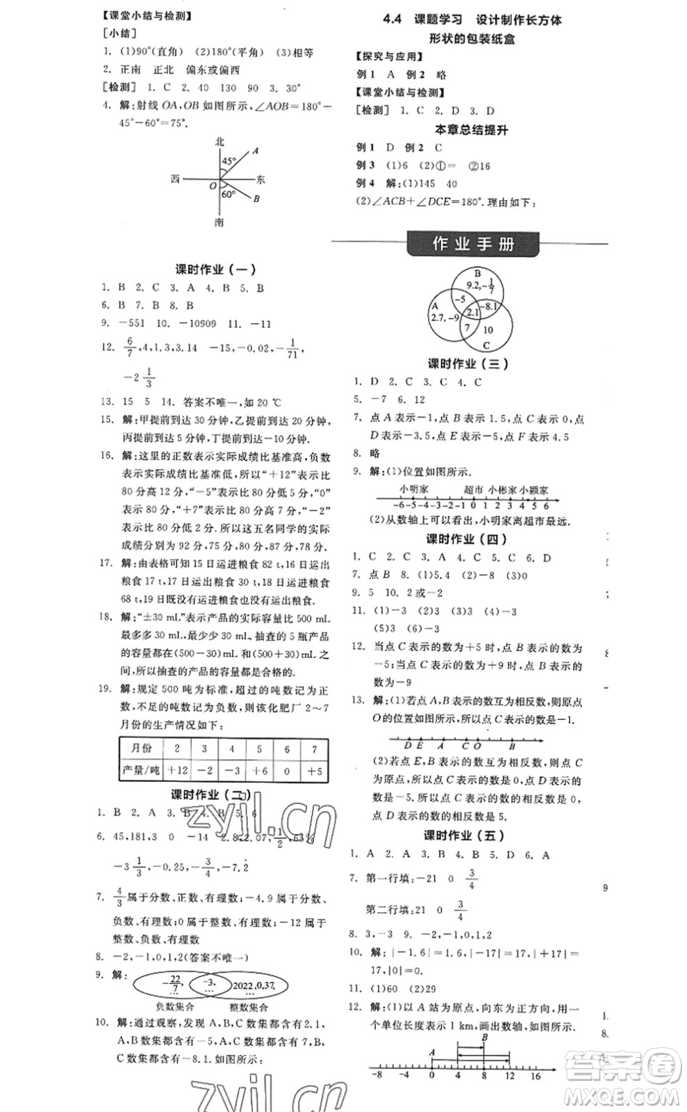 陽光出版社2022全品學(xué)練考七年級(jí)數(shù)學(xué)上冊(cè)RJ人教版答案