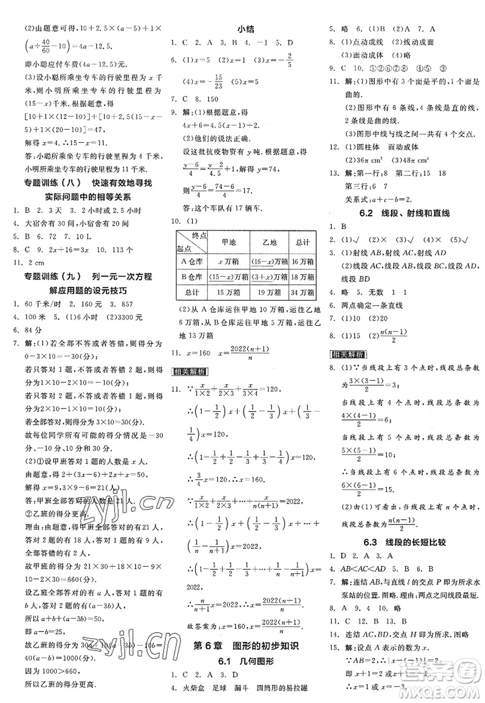 陽光出版社2022全品學(xué)練考七年級(jí)數(shù)學(xué)上冊(cè)ZJ浙教版答案