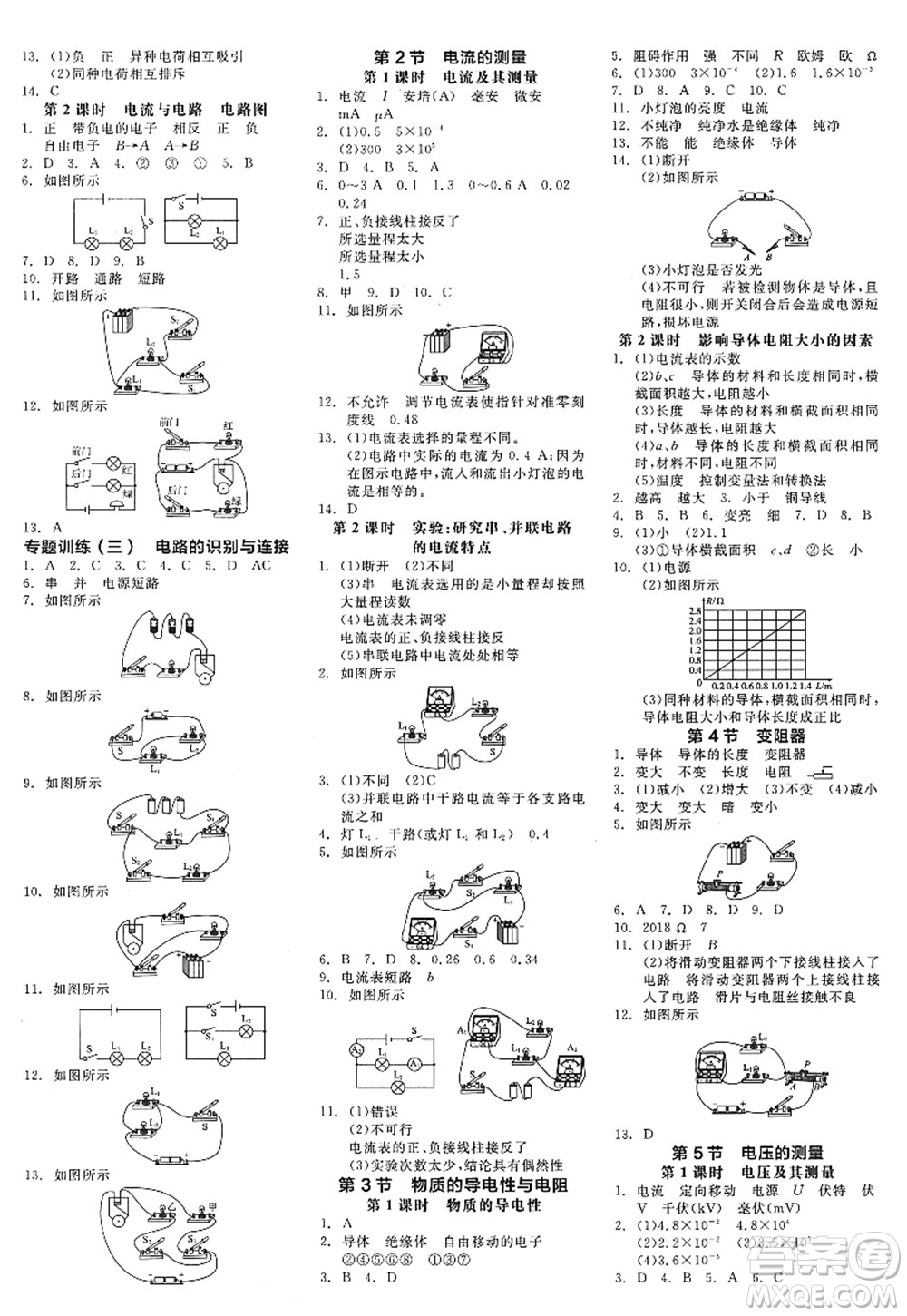 陽光出版社2022全品學練考八年級科學上冊ZJ浙教版答案