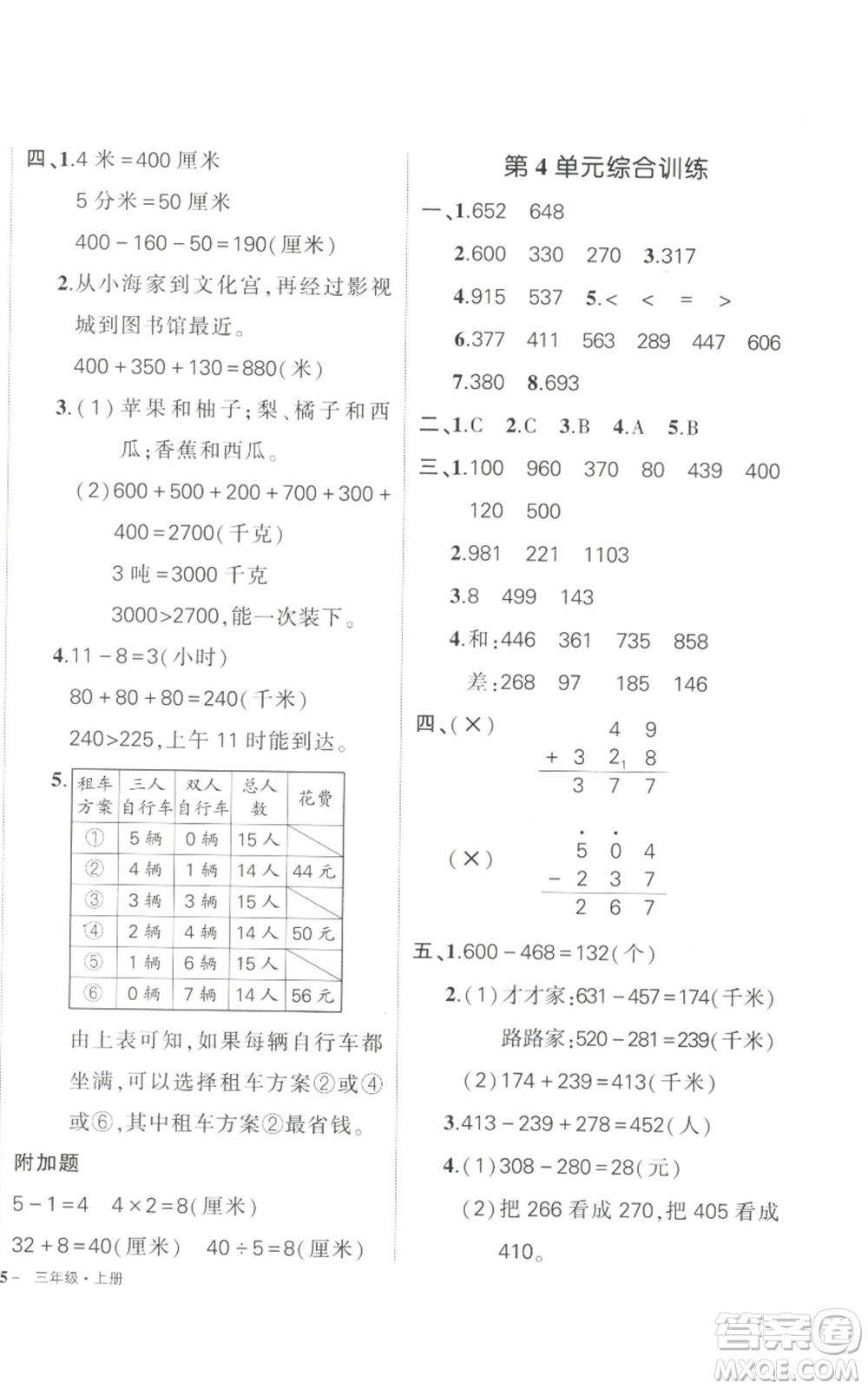 長(zhǎng)江出版社2022秋季狀元成才路創(chuàng)優(yōu)作業(yè)100分三年級(jí)上冊(cè)數(shù)學(xué)人教版參考答案