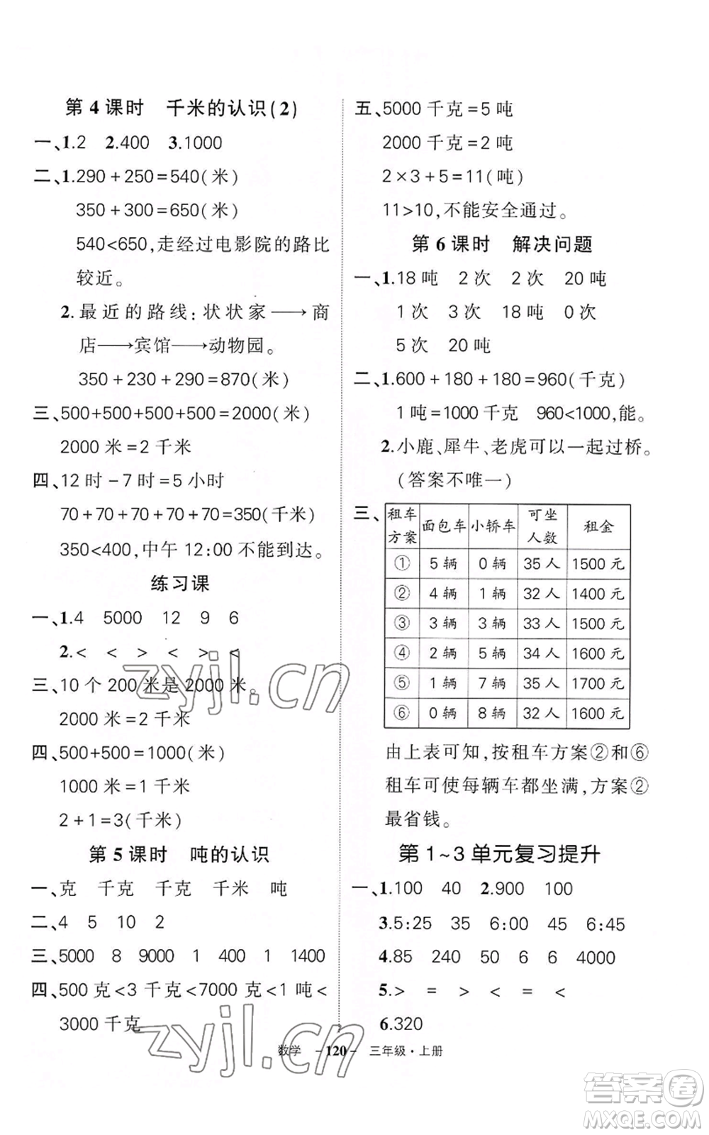 武漢出版社2022秋季狀元成才路創(chuàng)優(yōu)作業(yè)100分三年級上冊數(shù)學(xué)人教版湖北專版參考答案