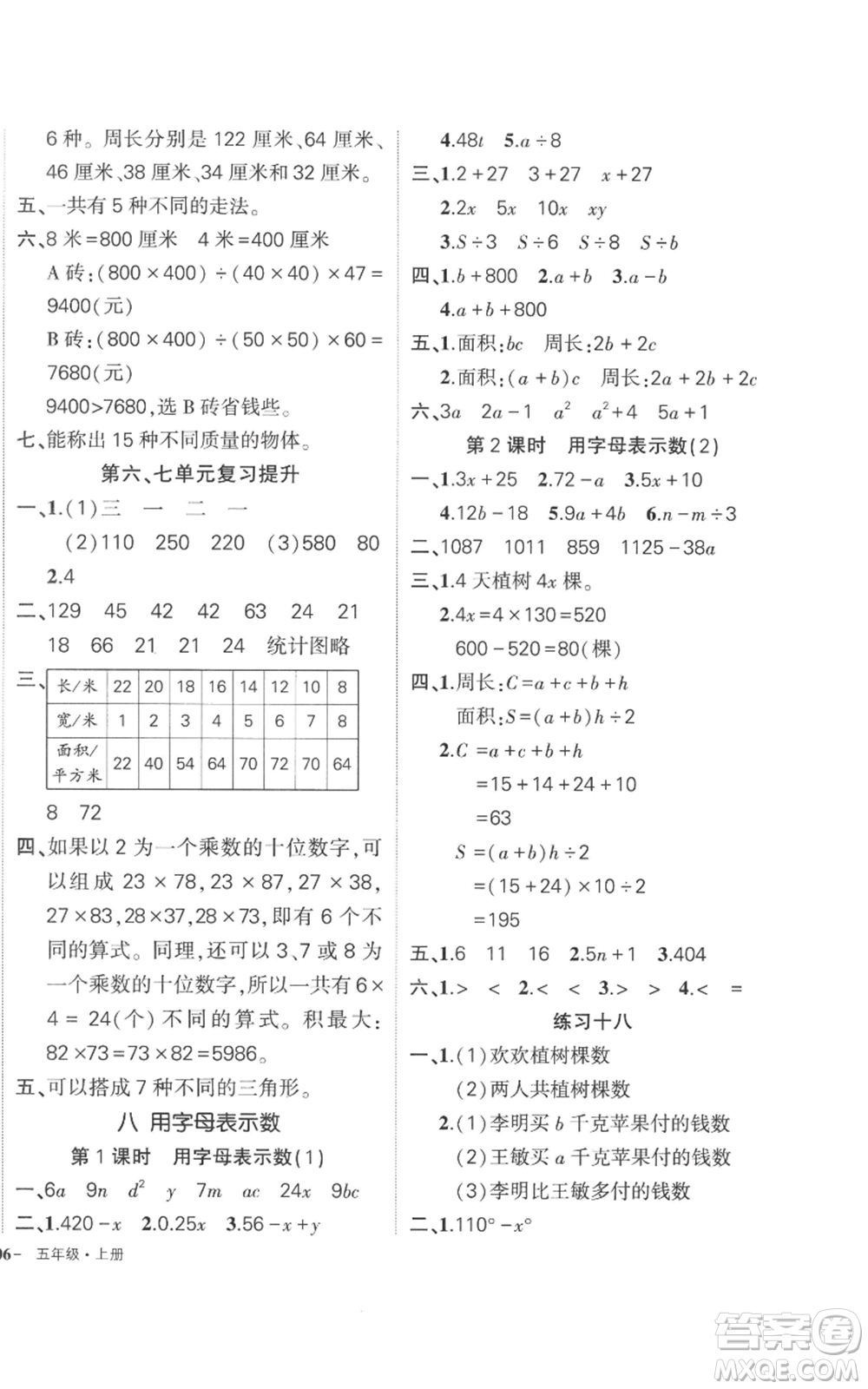 西安出版社2022秋季狀元成才路創(chuàng)優(yōu)作業(yè)100分五年級上冊數(shù)學(xué)蘇教版參考答案