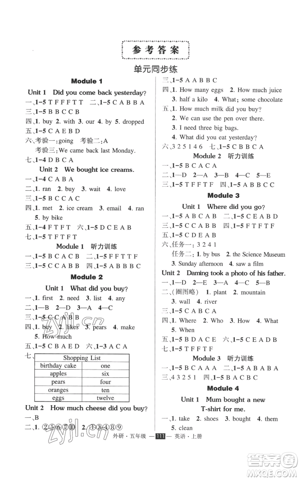 西安出版社2022秋季狀元成才路創(chuàng)優(yōu)作業(yè)100分五年級(jí)上冊(cè)英語(yǔ)外研版參考答案