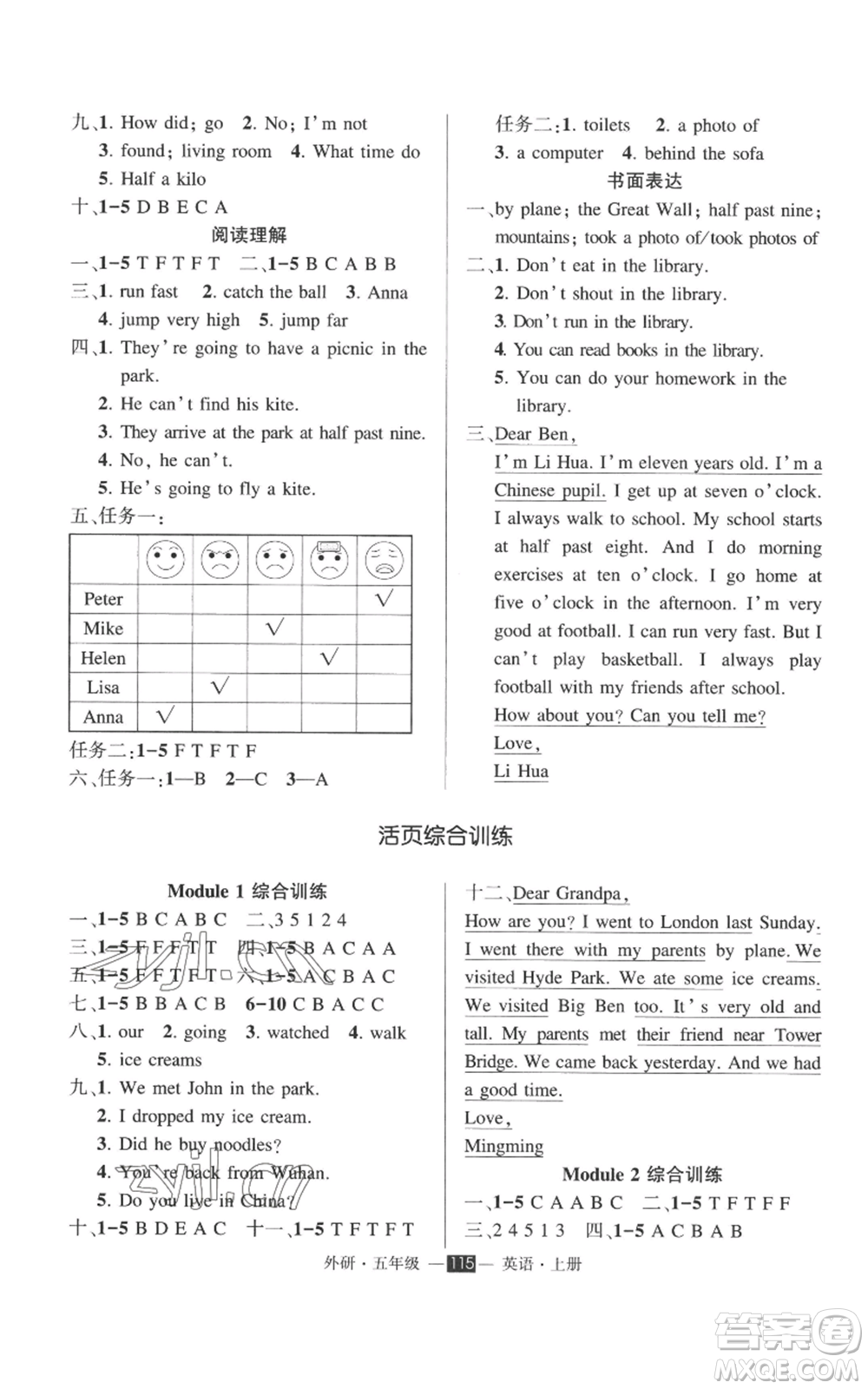 西安出版社2022秋季狀元成才路創(chuàng)優(yōu)作業(yè)100分五年級(jí)上冊(cè)英語(yǔ)外研版參考答案