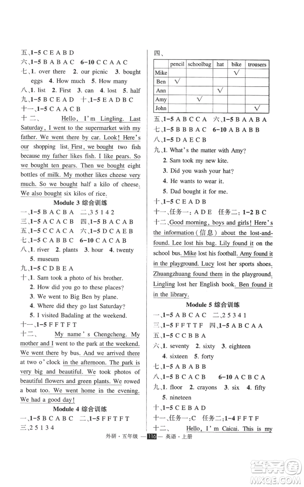 西安出版社2022秋季狀元成才路創(chuàng)優(yōu)作業(yè)100分五年級(jí)上冊(cè)英語(yǔ)外研版參考答案