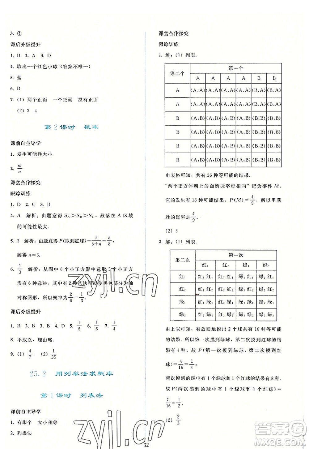 人民教育出版社2022同步輕松練習(xí)九年級(jí)數(shù)學(xué)上冊(cè)人教版答案