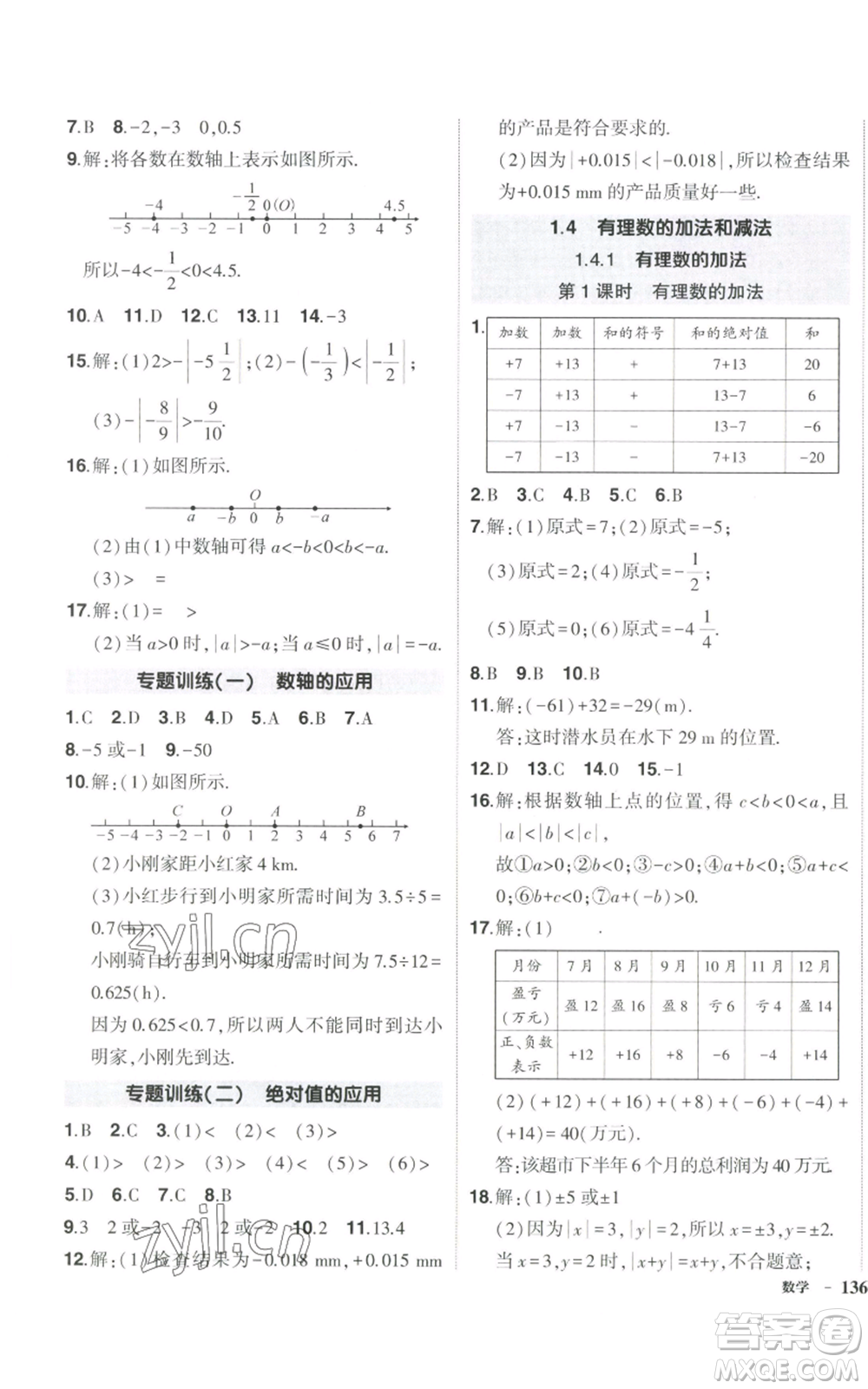 吉林教育出版社2022秋季狀元成才路創(chuàng)優(yōu)作業(yè)七年級上冊數(shù)學(xué)湘教版參考答案