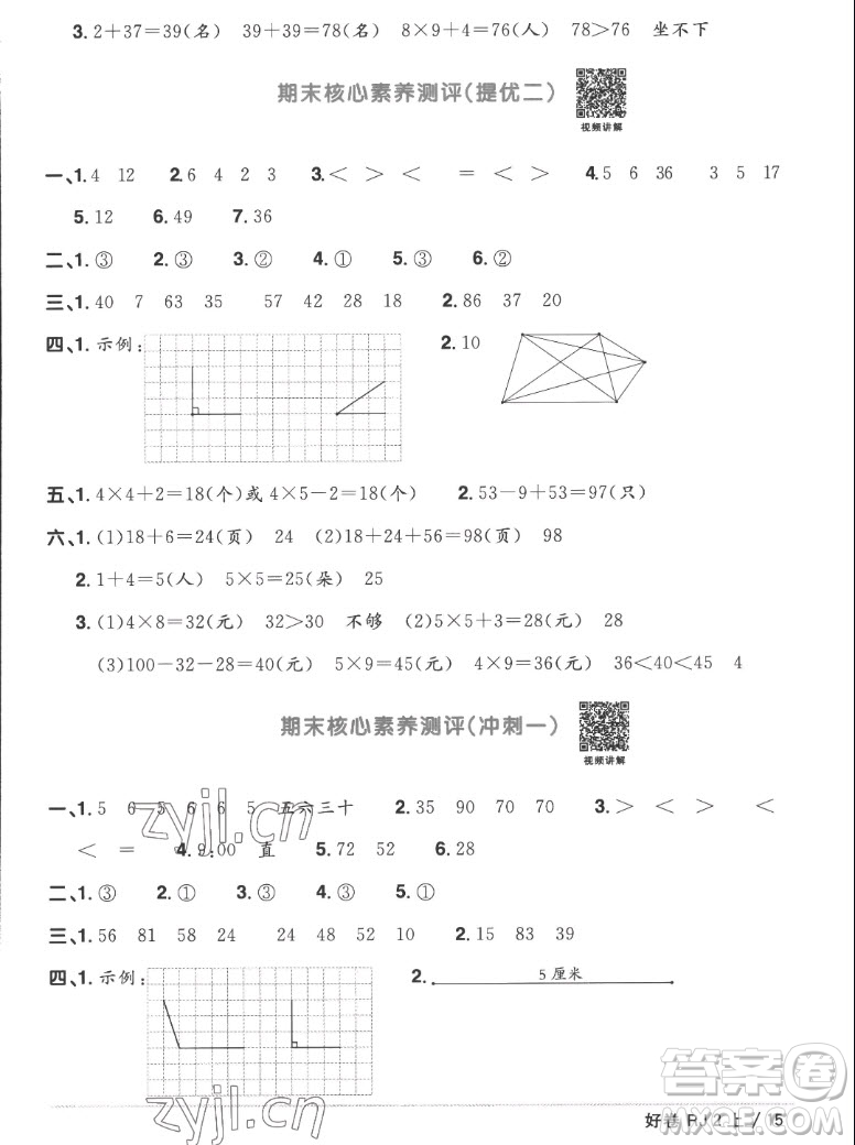 江西教育出版社2022陽(yáng)光同學(xué)一線名師全優(yōu)好卷數(shù)學(xué)二年級(jí)上冊(cè)人教版答案